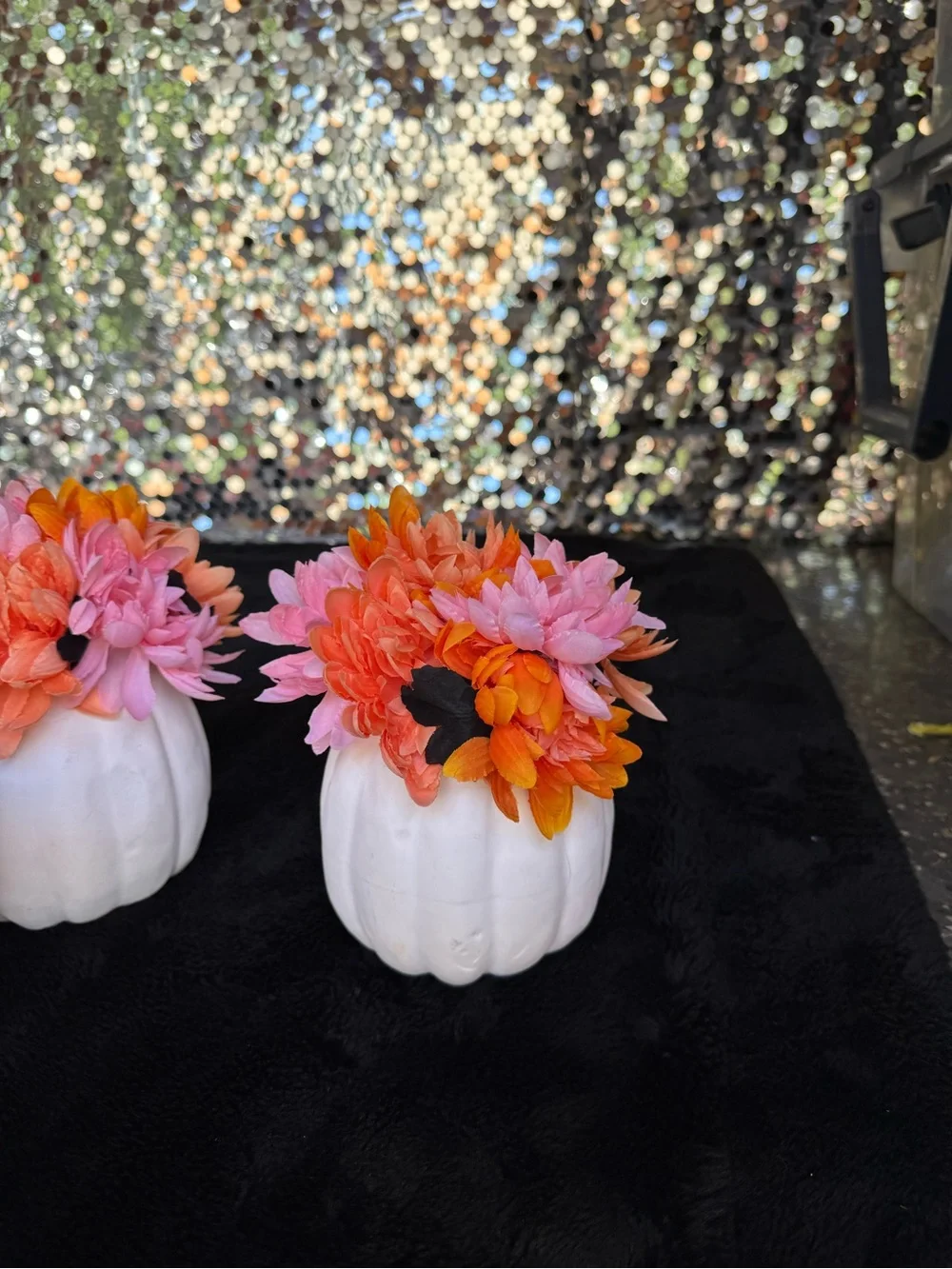 Set of 10 Faux Floral Pumpkin & Skull Centerpieces in Pink, Orange and Black